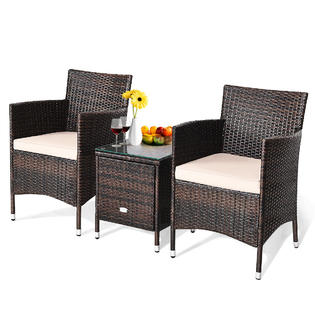 Gymax Gys04445 Outdoor 3 Pcs Pe Rattan Wicker Furniture Sets Chairs Coffee Table Garden Beige