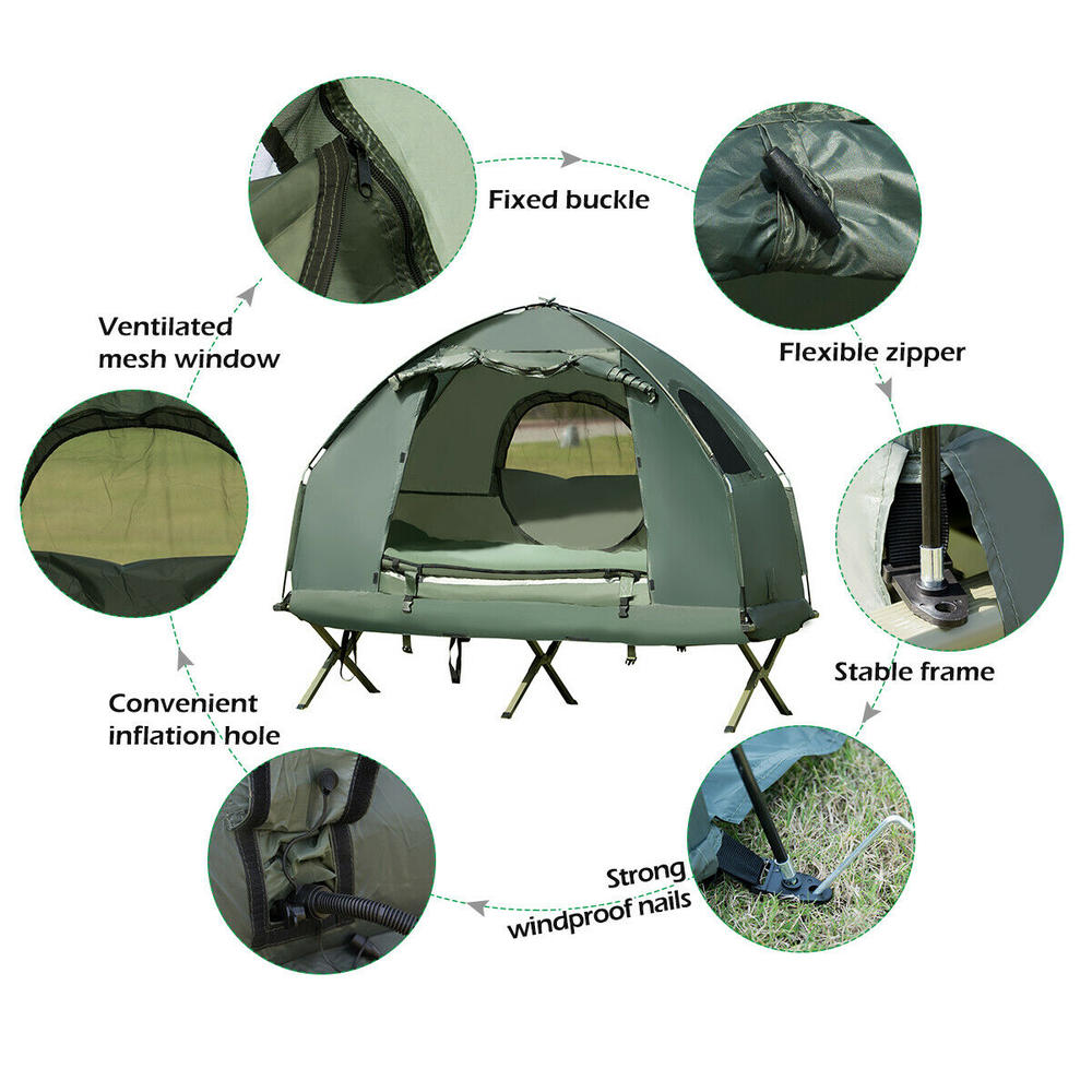 Gymax 1-Person Single Tent Bed  Compact Portable Pop-Up Tent/Camping Cot w/ Air Mattress & Sleeping Bag