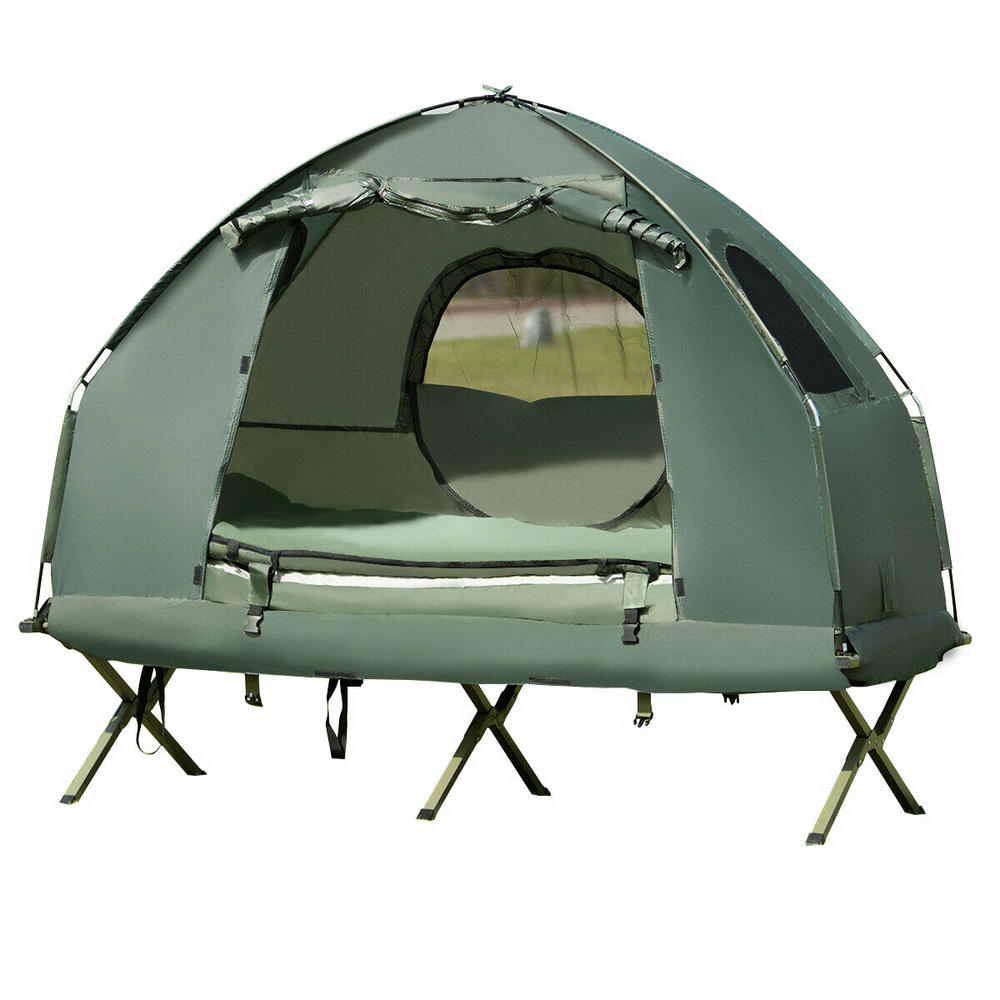 Gymax 1-Person Single Tent Bed  Compact Portable Pop-Up Tent/Camping Cot w/ Air Mattress & Sleeping Bag