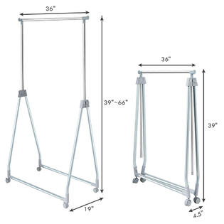 Gymax Extendable Clothing Garment Rack Heavy Duty Foldable Clothes Rack W Hanging Rod