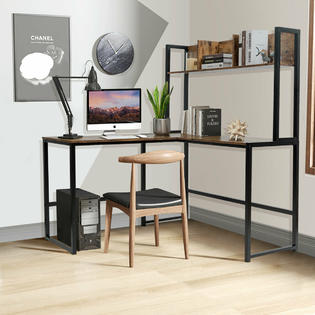 Gymax 55 Industrial L Shaped Desk W Hutch Bookshelf Corner