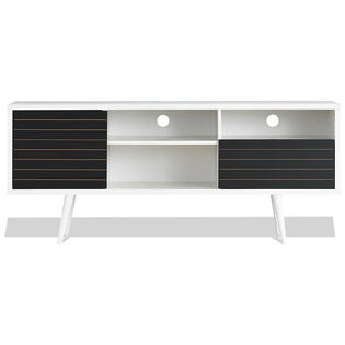 Gymax White Modern Tv Stand Console Cabinet 3 Shelves Storage Black Drawer Splayed Leg