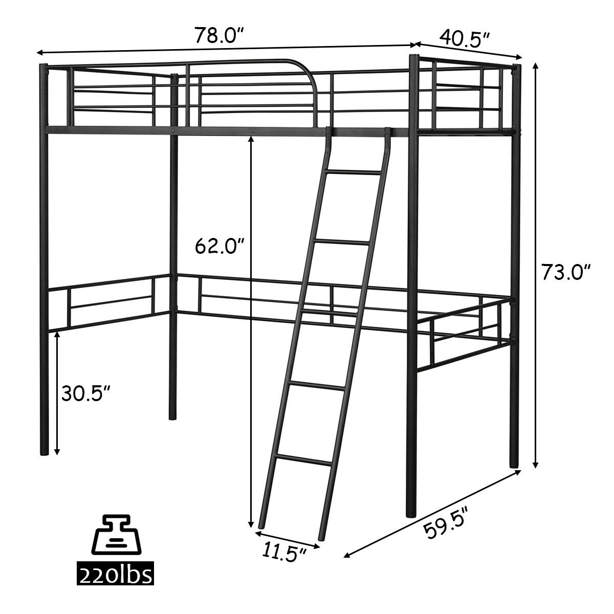 Loft Twin Bed Frame High, Twin Metal Loft Bed