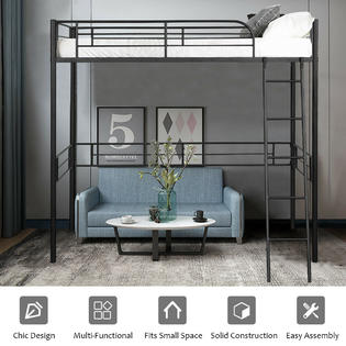 Loft Twin Bed Frame High, Twin Size Bed With Guard Rails