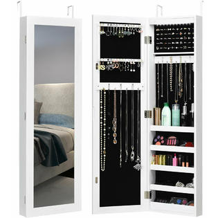 Gymax Wall Door Mounted Mirrored Jewelry Cabinet Organizer