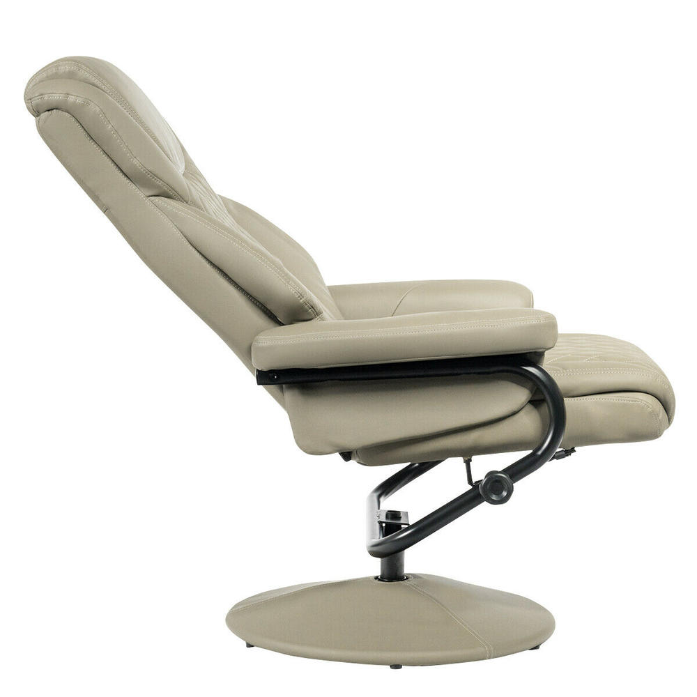 Gymax Massage Recliner Chair Leather Armchair Swivel w/Ottoman&Lumbar