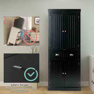 Gymax Black Cabinet Storage Pantry Cupboard Freestanding W Adjustable Shelve Home Furniture