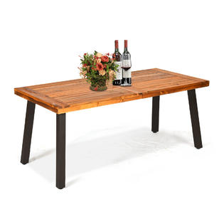 Gymax 6 Person Picnic Dining Table Finish Acacia Table Patio W Metal Leg Umbrella Hole New