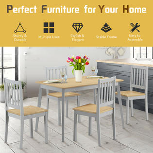 Gymax 5 Pcs Mid Century Modern Dining Table 4 Chairs Set W Wood Legs Home Kitchen Furniture