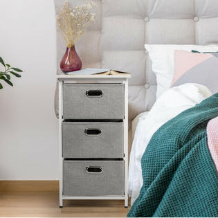 Gymax White Vertical 3 Drawer Fabric Dresser Storage Tower Foldable Pull Bins Home Bedroom