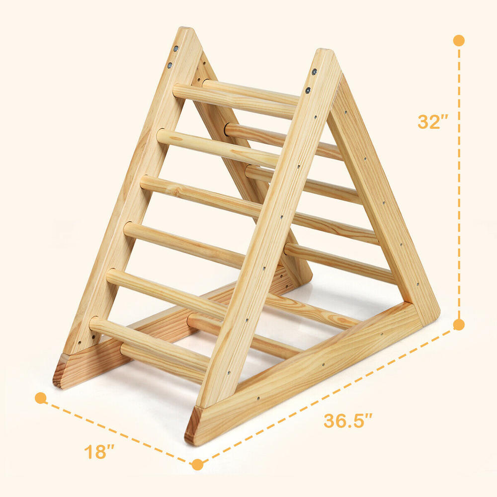 Gymax Wooden Climbing Pikler Triangle with Climbing Ladder For Kids Step Training Home