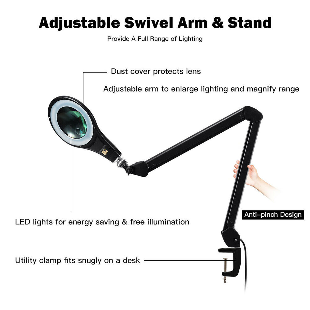 Gymax LED Desk Lamp Magnifying Glass w/ Swivel Arm & Clamp 2.25x Magnification Home