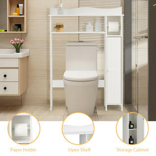 Gymax White Wood Over The Toilet Storage Cabinet Bathroom Space Saver W Paper Holder Shelf