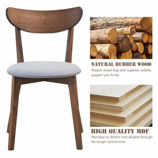 Gymax Walnut Set Of 2 Dining Chair Upholstered Curved Back Side Chair With Solid Wooden Legs