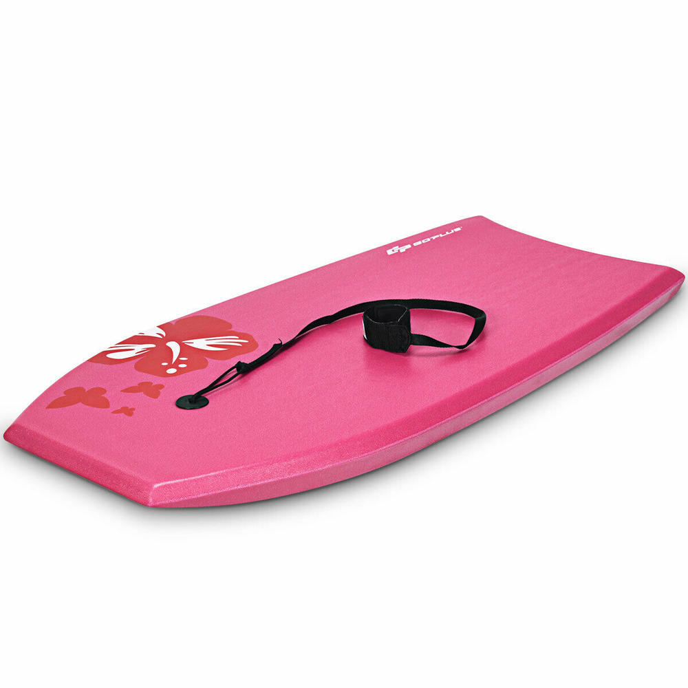 Gymax Pink 37" Super Lightweight Bodyboard Surfing W/Leash EPS Core Boarding IXPE