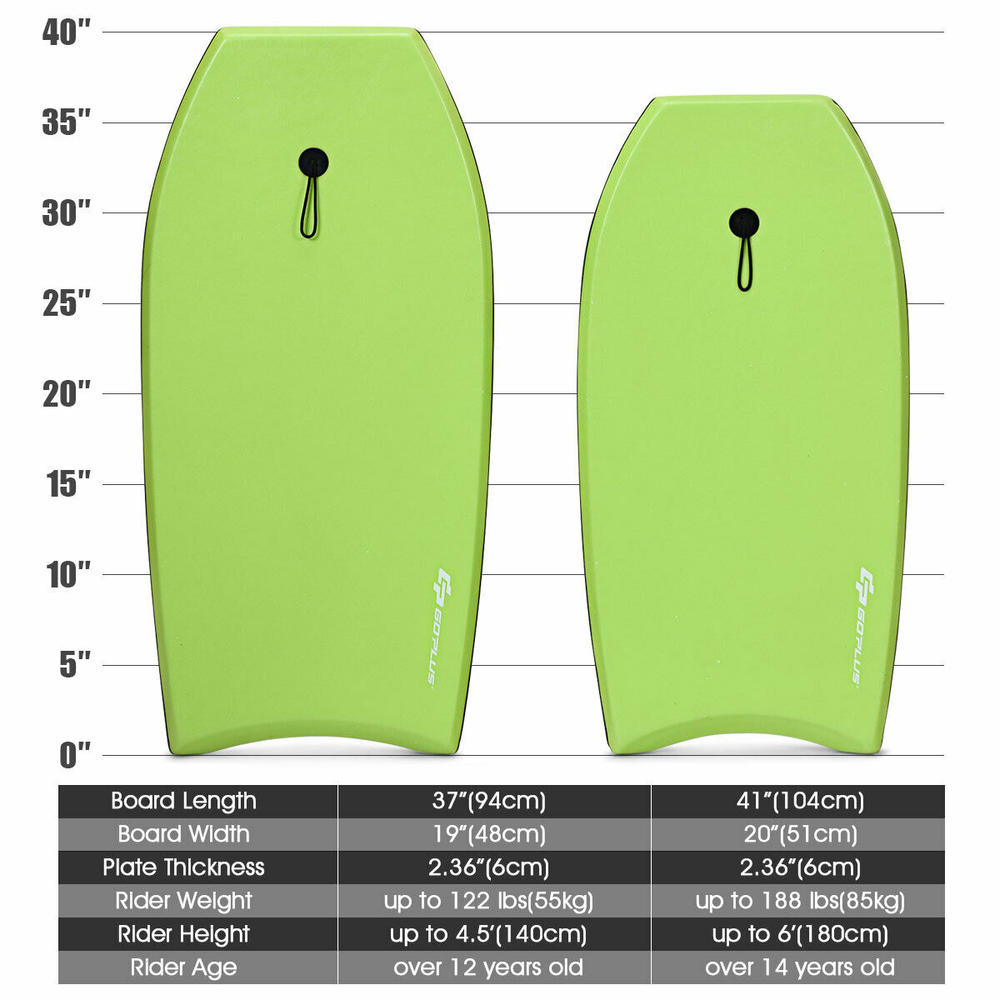 Gymax Green 37" Super Lightweight Bodyboard Surfing W/Leash EPS Core Boarding IXPE