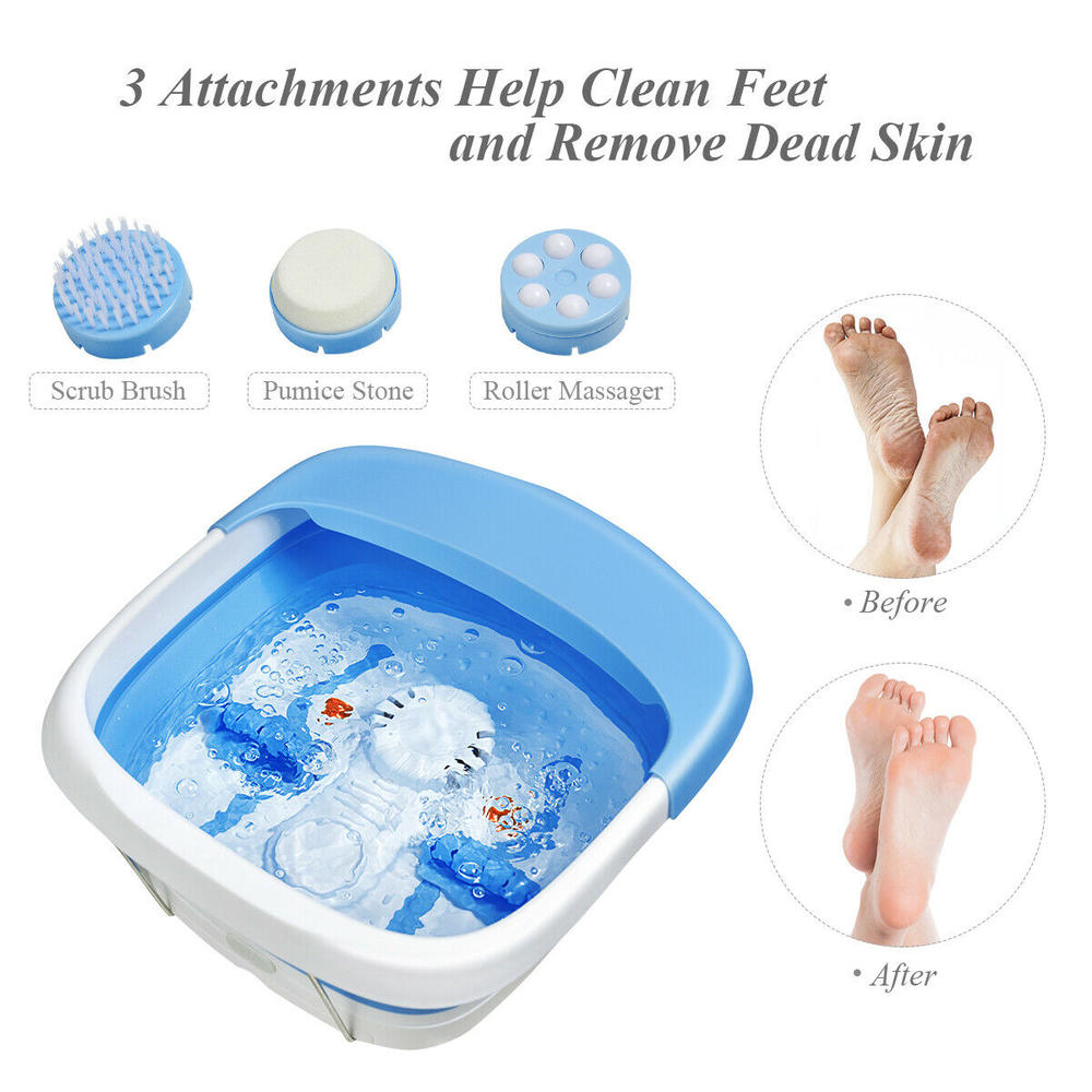 Gymax New Foldable Foot Spa Bath Motorized Massager w/ Heat Red Light Bubble Stress Relief
