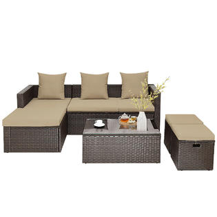 Gymax Gys04767 5pcs Rattan Patio Furniture Set Conversation Adjustable Sofa Cushioned Ottoman Home Outdoor