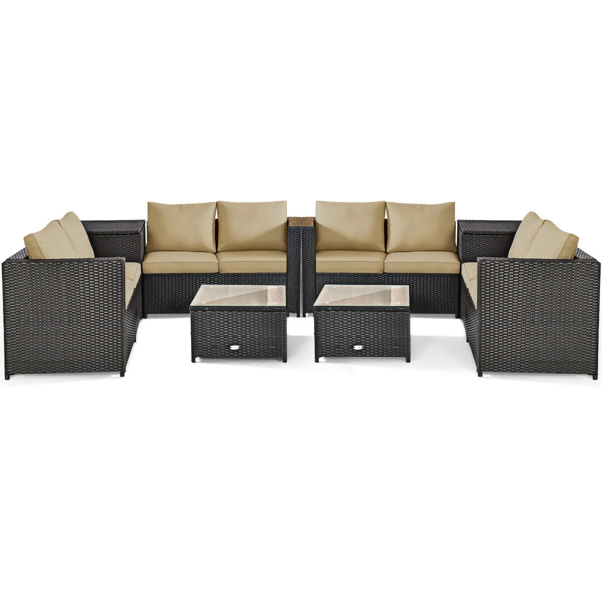 Grearden 2pcs Pe Rattan Wicker Sofa Sets Patio Furniture Set Outdoor Sectional Coversation Sofa Set With Glass Coffee Table Patio Lawn Garden Patio Furniture Sets