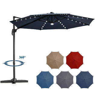 Gymax Gys04820a1a2a3a4 10ft Solar Led Cantilever Offset Patio Umbrella 360 Rotation Aluminum