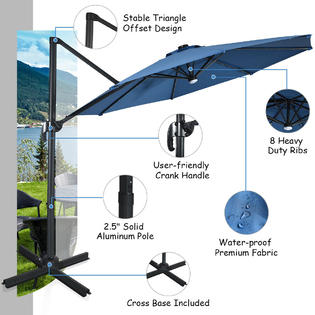 Gymax Gys04820a1a2a3a4 10ft Solar Led Cantilever Offset Patio Umbrella 360 Rotation Aluminum