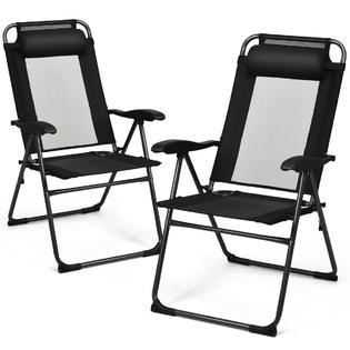 Gymax Gys04847 2pc Folding Chairs Adjustable Reclining Chairs With Headrest Patio Garden Black