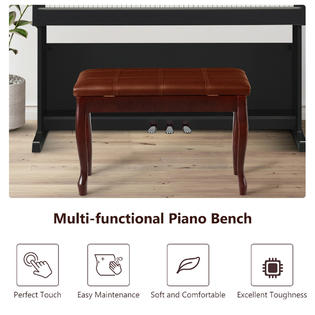 Gymax Gys01204a5 Solid Wood Pu Leather Piano Bench Padded Double Duet Keyboard Seat Storage Black Brown