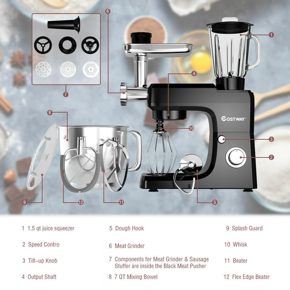 Gymax 3 in 1 Multi-functional 6 Speed Stand Mixer Meat Grinder Blender Sausage Stuffer