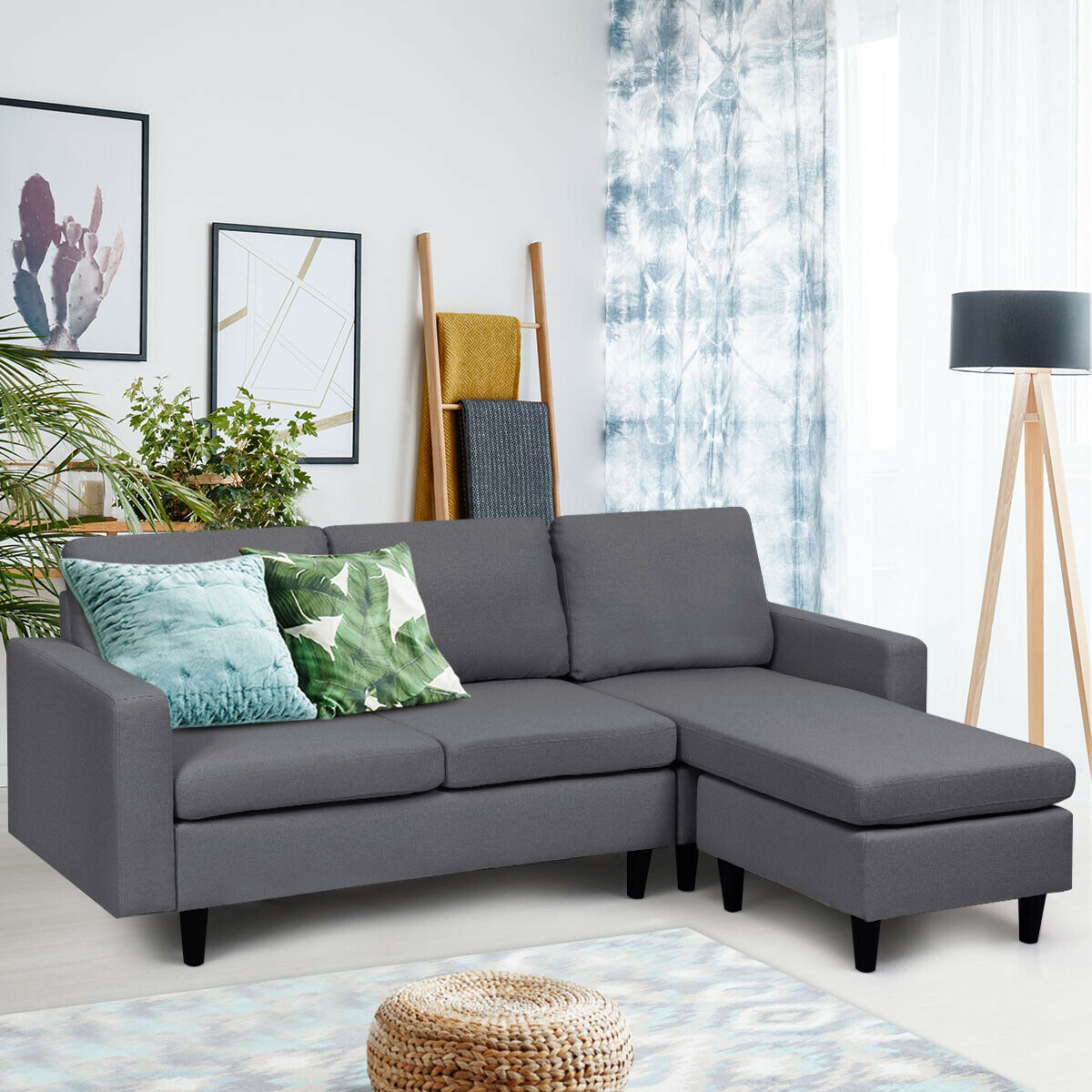 Gymax Dark Gray Convertible Sectional Sofa Couch L Shaped Couch W