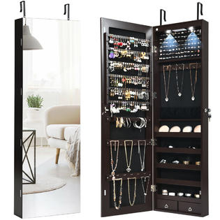 Gymax Mirrored Wall Door Mounted Jewelry Storage Cabinet