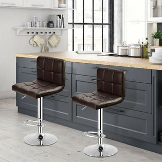 Gymax Set Of 2 Bar Stools Pu Leather Adjustable Barstool Swivel Pub Chairs Brown New