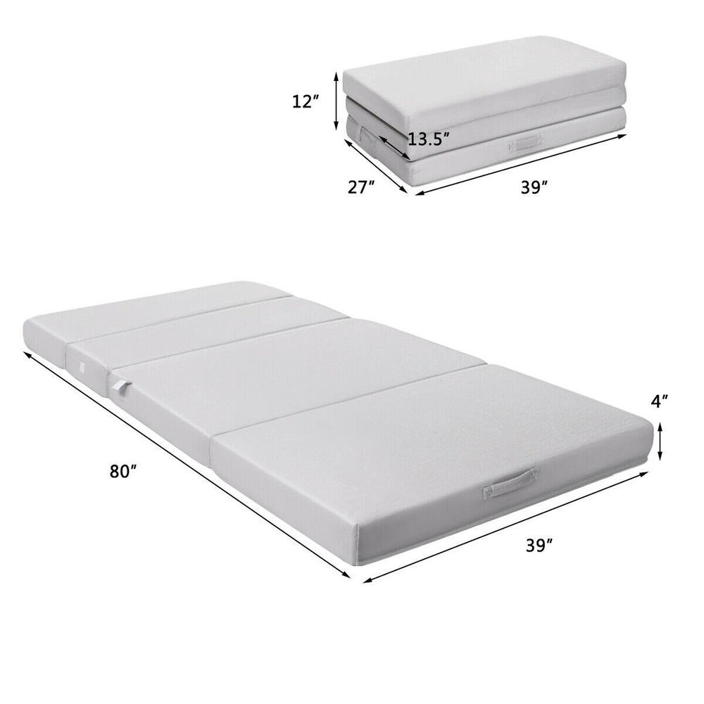 Gymax 4" Twin XL Size Foam Folding Mattress Sofa Bed Guests Floor Mat Carrying Handles
