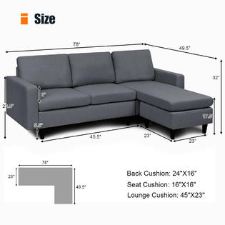 Generic Dark Gray Convertible Sectional Sofa Couch L Shaped Couch W Reversible Chaise