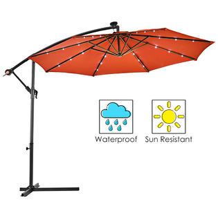 Gymax Gym05733 10ft Patio Solar Led Outdoor Offset Hanging Umbrella W 24 Lights Orange
