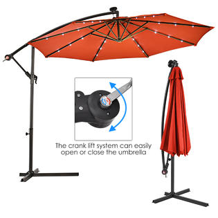 Gymax Gym05733 10ft Patio Solar Led Outdoor Offset Hanging Umbrella W 24 Lights Orange