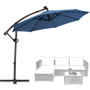 Gymax Gym05734a5a6 10ft Offset Hanging Umbrella Patio Outdoor W 24 Solar Led Lights