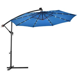 Gymax Gym05762 10ft Patio Solar Led Outdoor Offset Hanging Umbrella W 24 Lights Blue
