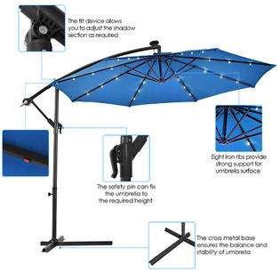 Gymax Gym05762 10ft Patio Solar Led Outdoor Offset Hanging Umbrella W 24 Lights Blue