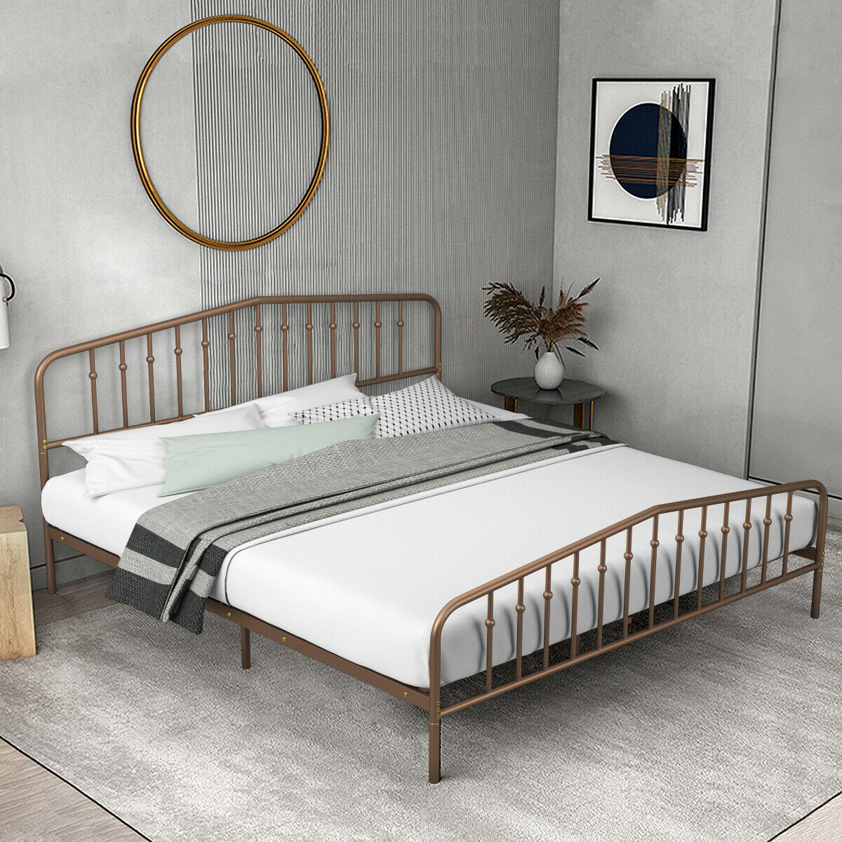 Gymax King Size Metal Bed Frame Steel, King Size Metal Bed Frame With Headboard