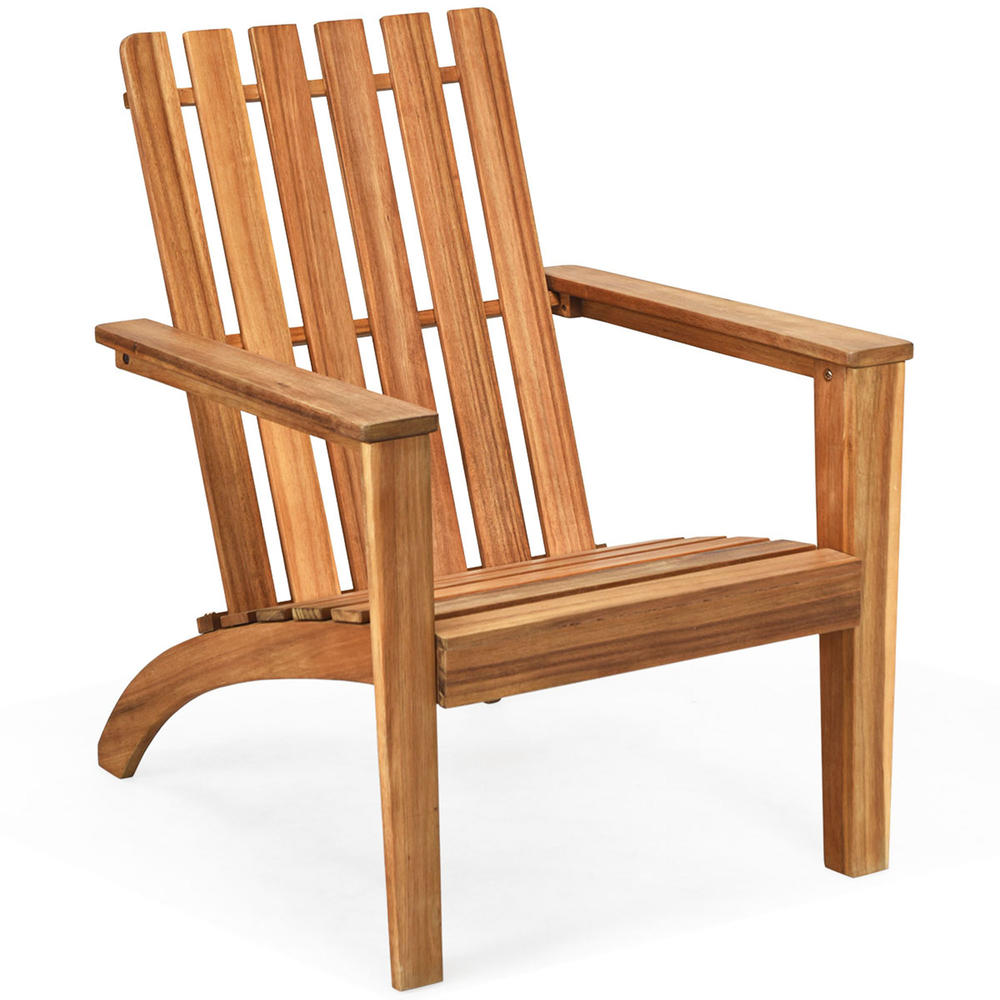Gymax Outdoor Wooden Adirondack Chair Patio Lounge Chair w/ Armrest Natural