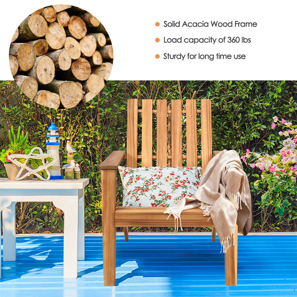 Gymax Outdoor Wooden Adirondack Chair Patio Lounge Chair w/ Armrest Natural