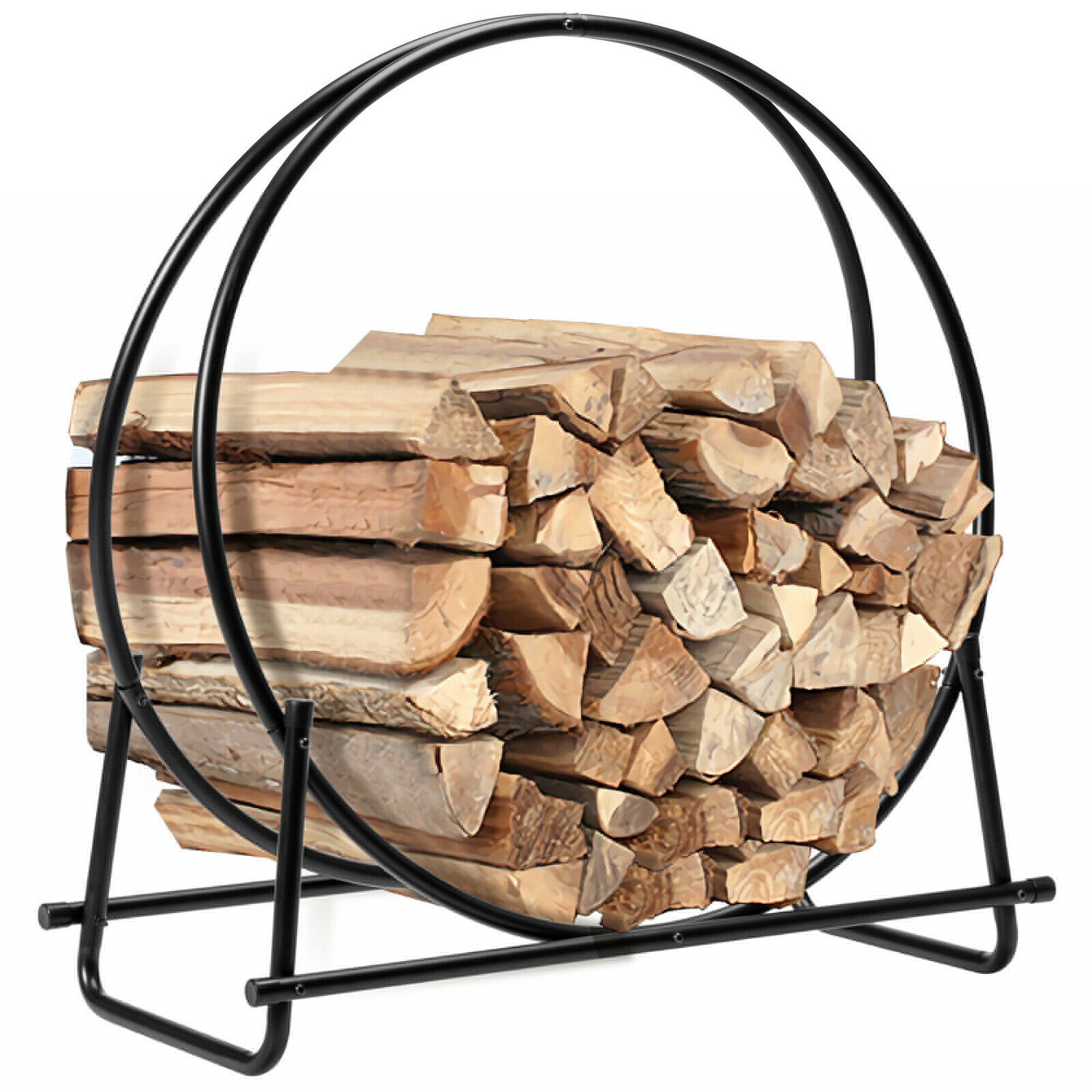 Gymax Gym05837 30 Tubular Steel Log Hoop Firewood Storage Rack Holder Round Display