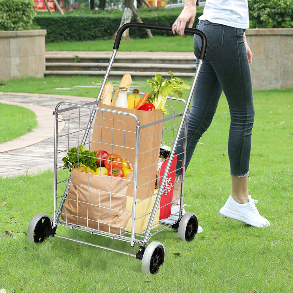 Gymax Folding Shopping Cart Utility Trolley Portable For Grocery Laundry Travel