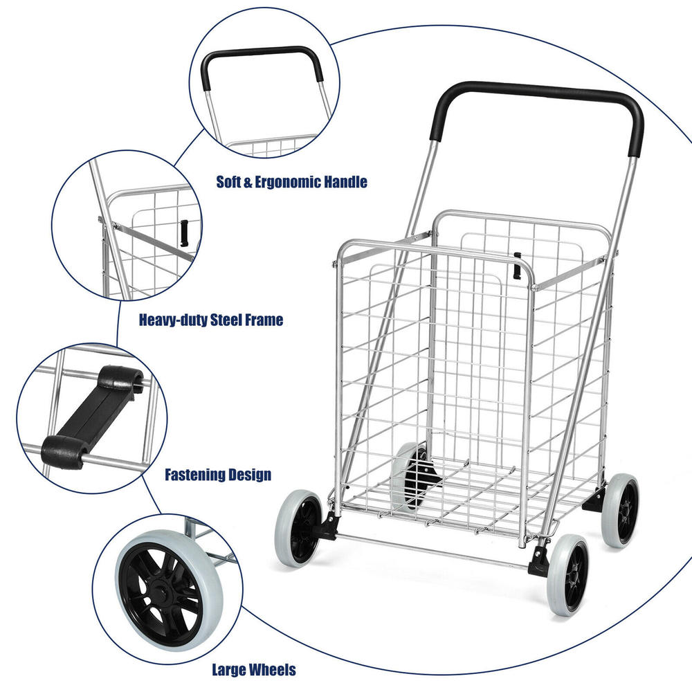 Gymax Folding Shopping Cart Utility Trolley Portable For Grocery