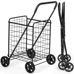 Gymax Folding Shopping Cart Utility Trolley Portable For Grocery Laundry Travel