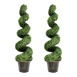 Gymax 2Pcs 4FT Artificial Boxwood Spiral Tree W/Realistic Leaves Indoor Outdoor Office