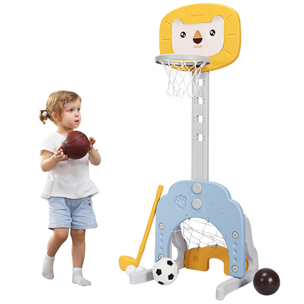 Gymax 3-in-1 Kids Basketball Hoop Set Adjustable Sports Activity Center w/Balls