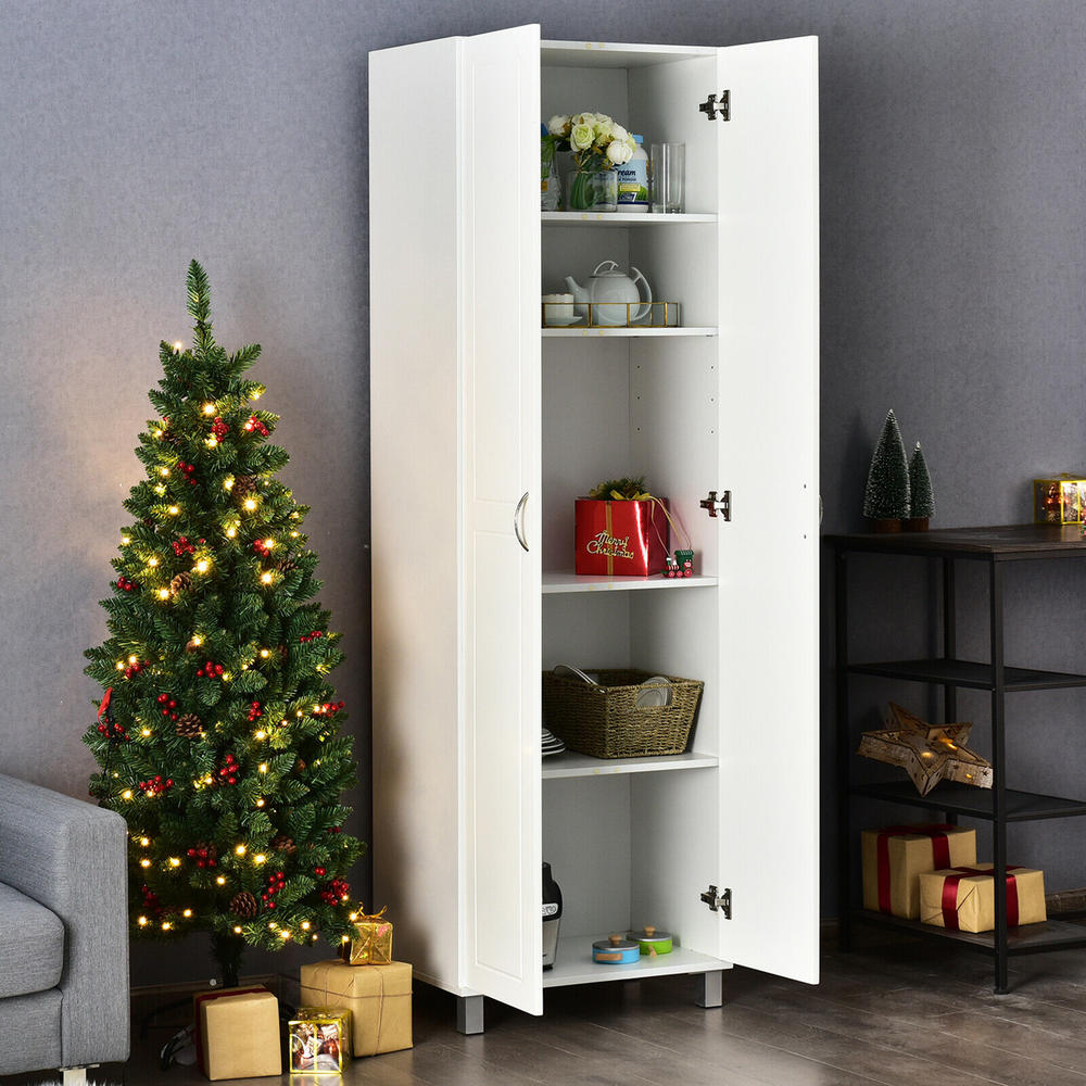 Gymax 2-Door Tall Storage Cabinet Kitchen Pantry Cupboard Organizer Furniture White