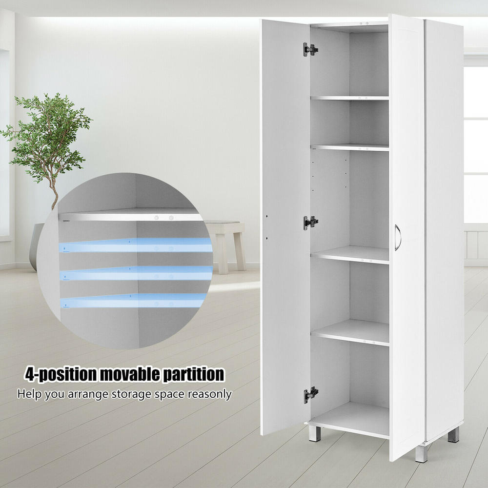 Gymax 2-Door Tall Storage Cabinet Kitchen Pantry Cupboard Organizer Furniture White