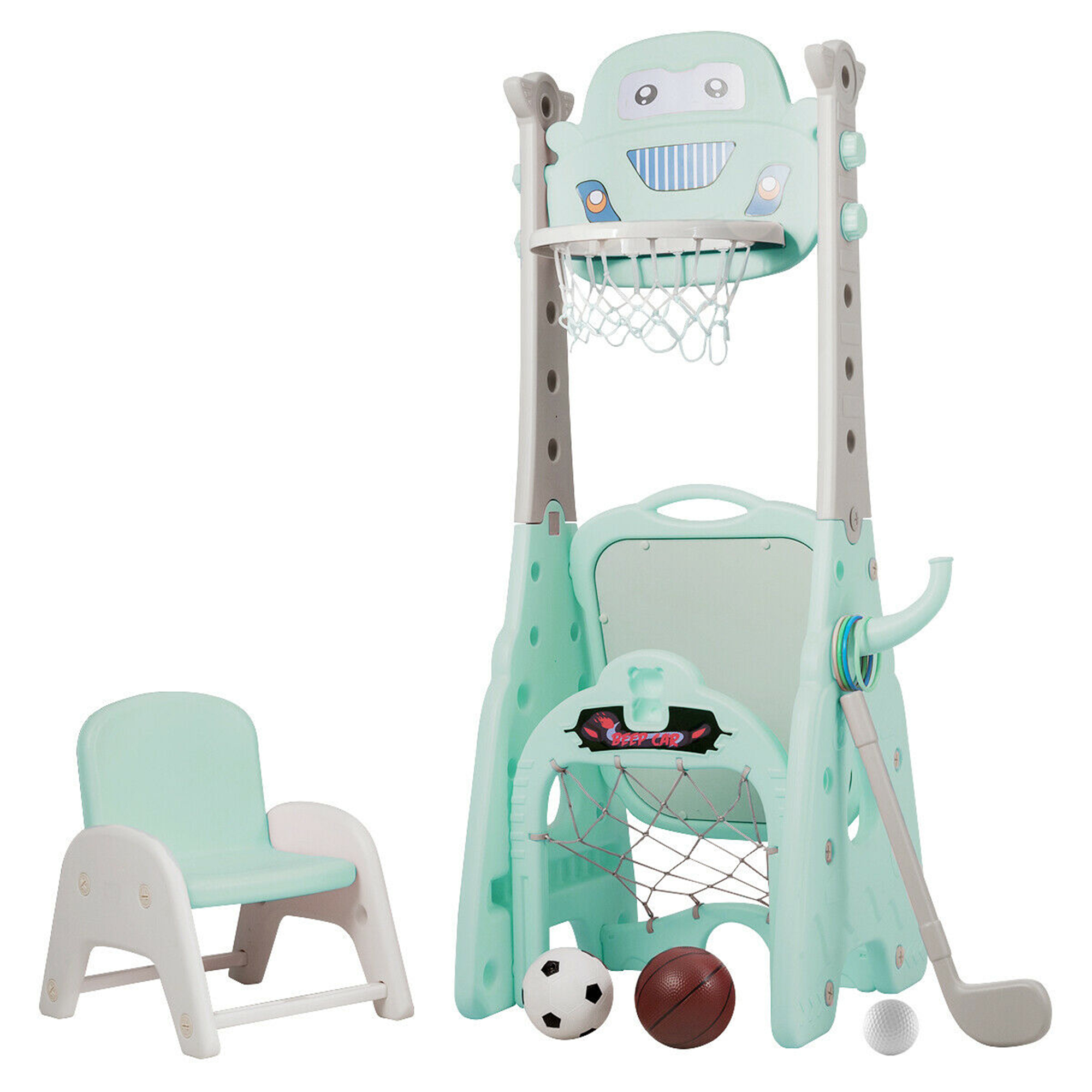 Kids Adjustable Basketball Hoop 5 in 1 Sports Activity Center for Indoor Outdoor